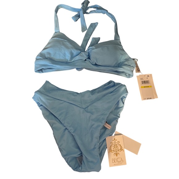 BECCA Twist Halter Bikini‎ Top  & Twist Hipster Bikini Bottom Size Medium - Picture 2 of 9